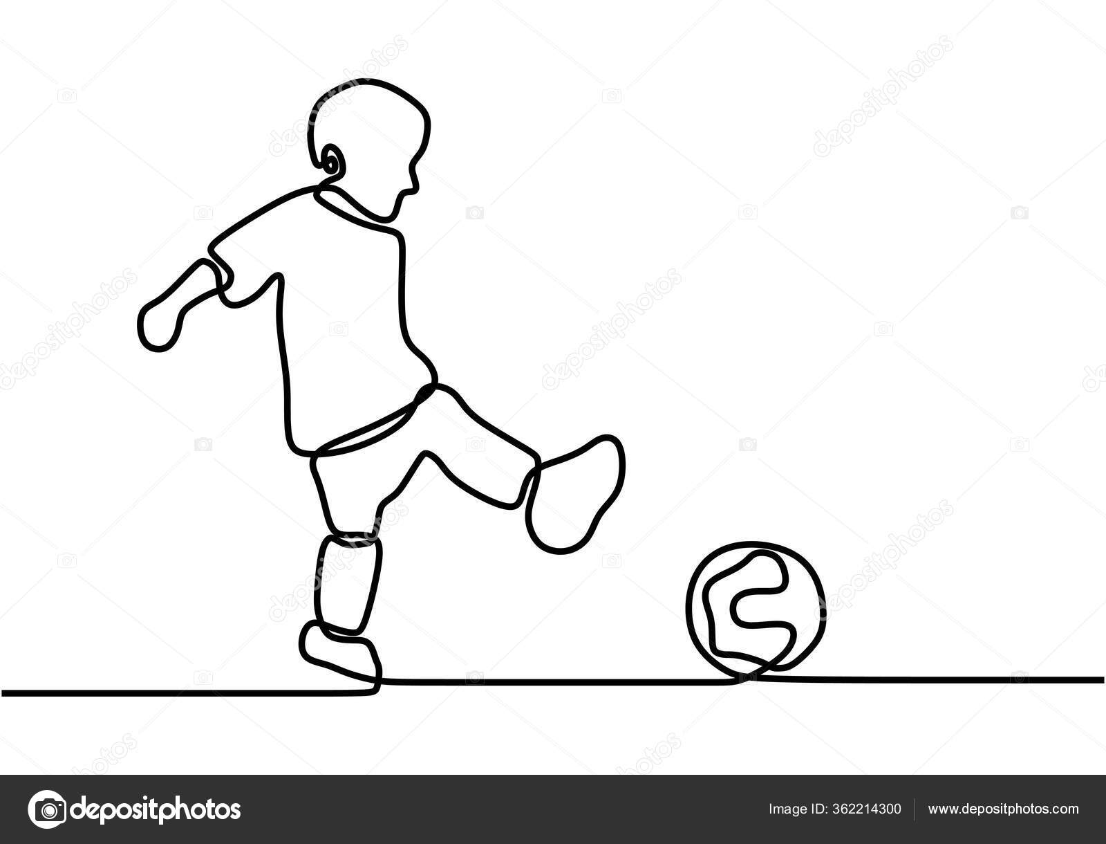 Desenho de linha contínua em pessoas jogando futebol