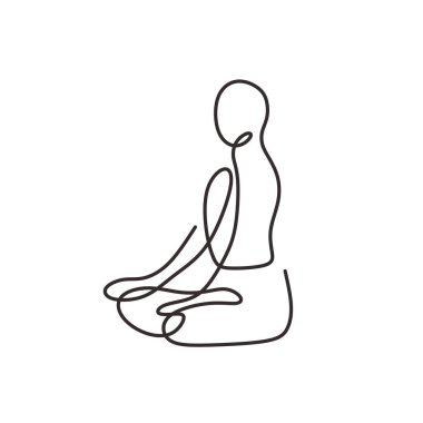Soyut yoga çizimleri. Bir sürekli ve tek elle çizilmiş minimalizm, ruhani refahı olan vektör illüstrasyoncusu, basitlik tarzlı simge logosu şablonu.