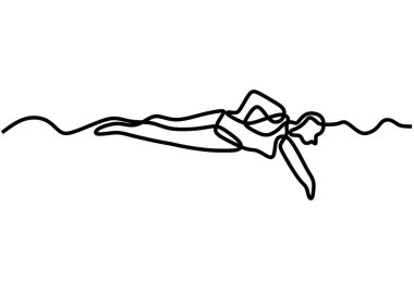 Yüzen insanların durmaksızın çizdiği çizgi. Su sporu, yaz tatili teması. Vektör illüstrasyon minimalist tasarımı.