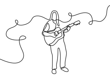 Gitar çalan adam sürekli şarkı söylüyor. Gitar çalmak ve şarkı söylemek. Profesyonel gitarist. Müziğe bayılırım. Gitar enstrümanları, enstrümantal müzik, basit tarz, el yapımı vektör çizimi