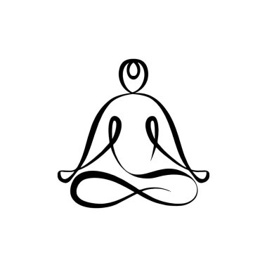 Devamlı meditasyon logosu çizimi, soyut lotus konumu. Minimalizm el çizimi vektör çizimi.