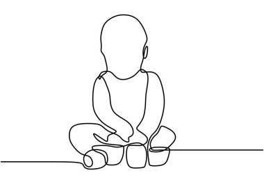 Aralıksız tek sıra halinde bebek bisküvileri yiyor. Çocuk kendininkini yiyor. Bebek yiyecekleri elleriyle tutuyor. Afiyet olsun bebeğim. Vektör illüstrasyonu