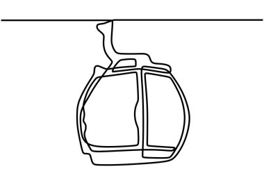 Vektör teleferik. Dağa giden bir araç. Bir satır çizim biçimi illüstrasyonu.