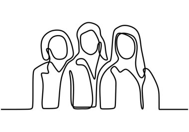 Aralıksız çekilen bir çizgi. Kendine güvenen üç kadın. Harika bir kadın. Mesleği olan bir kadın. Kariyer kadını. Vektör illüstrasyonu