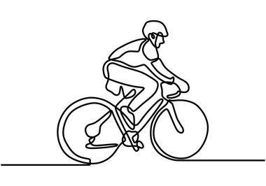 Bir Çizgi Çizme veya Bisiklet Sporcusu Devamlılığı Sanatı. Profesyoneller. Spor temalı bisiklet sürücüsü. Bisikletli ya da bisikletli bir sporcu. Vektör İllüstrasyonu.