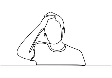 Sürekli insanın üzgün, yorgun ve zihinsel sağlıktaki depresyondan dolayı endişeli olduğu çizimler. El çizimi, minimalizm tarzı.