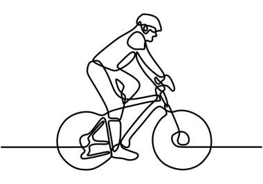 Bisiklet süren bisikletçinin kesintisiz çizimleri. Spor fitness motivasyonu ve ilham sembolü. Erkek fitness sporcuları bisiklete biner. Vektör illüstrasyon minimalizm biçimi.