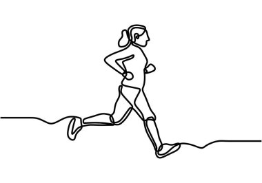 Sürekli koşan bir atletin çizgili silueti. Kız egzersiz yapıyor ve koşuyor..