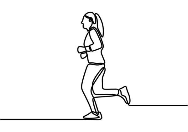 Seul Dessin Ligne Jeunes Gens Énergiques Courir Détendre Faire Jogging — Image vectorielle