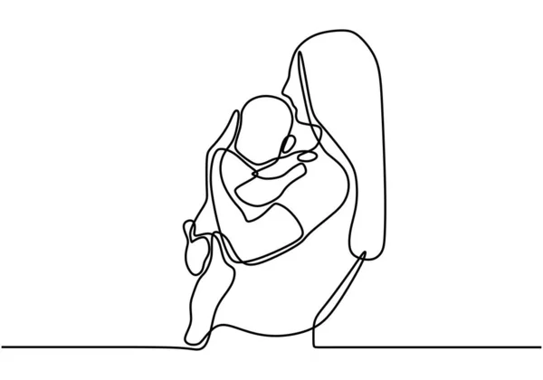 Счастливого Дня Матери Непрерывный Рисунок Векторной Иллюстрации Матери Ребенком Мать — стоковый вектор