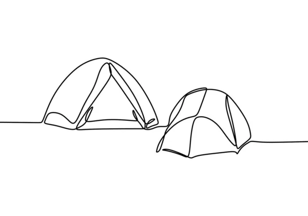 Camping Tenten Een Lijn Tekening Vector Illustratie Minimalisme — Stockvector