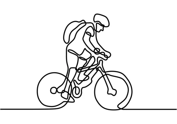 Dibujos Línea Continua Ciclista Montando Una Bicicleta Motivación Deportiva Símbolo — Vector de stock