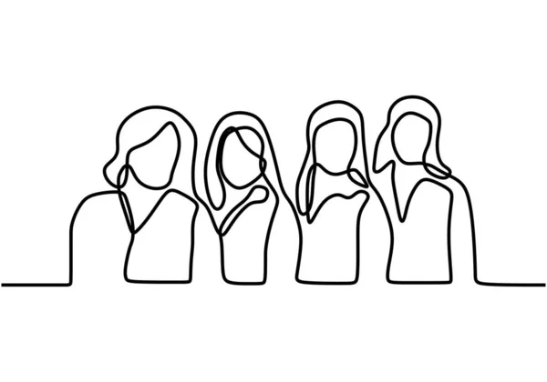 Ομάδα Γυναικών Συνεχές Μονοδιάστατο Διανυσματικό Σχέδιο Στέκομαι Σίγουρος Σιλουέτα Του — Διανυσματικό Αρχείο