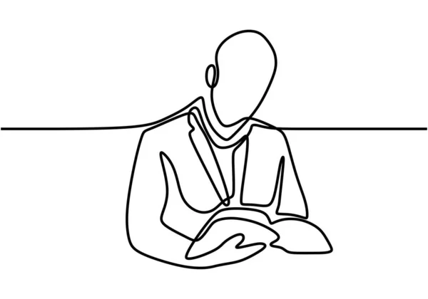 Dibujo Continuo Línea Del Hombre Negocios Sentado Leyendo Libro Joven — Vector de stock