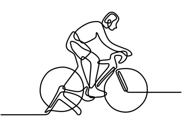 Dibujos Línea Continua Ciclista Montando Una Bicicleta Motivación Deportiva Símbolo — Vector de stock