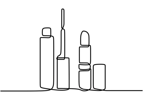 Une Seule Ligne Rouge Lèvres Mascara Crème Poudre Vernis Ongles — Image vectorielle