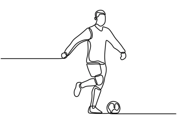 Jeden Line Sport Fotbalistou Muž Kopnout Míč Během Hry — Stockový vektor