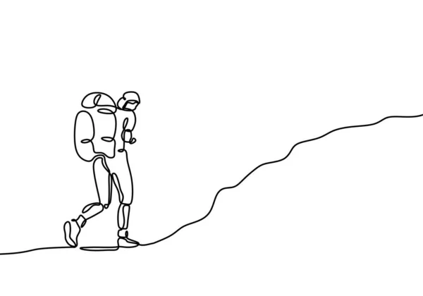 Dibujo Una Línea Viajero Caminando Diseño Continuo Persona Haciendo Senderismo — Archivo Imágenes Vectoriales