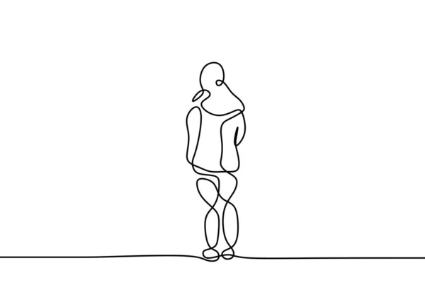 Gadis Berdiri Satu Garis Gambar Vektor Ilustrasi Minimalisme - Stok Vektor
