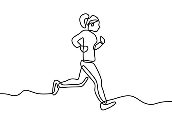 ランニングアスリートの女の子のランナーの1つのライン図面 ジョギングワークアウトのウェルネスコンセプト ベクトル図ミニマリズムスタイル — ストックベクタ
