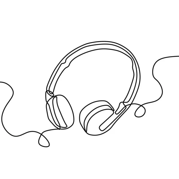 Disegno Una Linea Dispositivo Altoparlante Cuffie Gadget Cuffie Musica Musicale — Vettoriale Stock