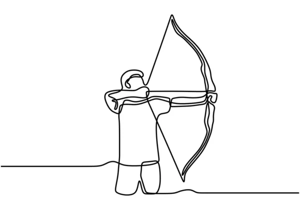 Fokus Und Konzentration Eine Durchgehende Linienzeichnung Profi Bogenschütze Mit Bogen — Stockvektor