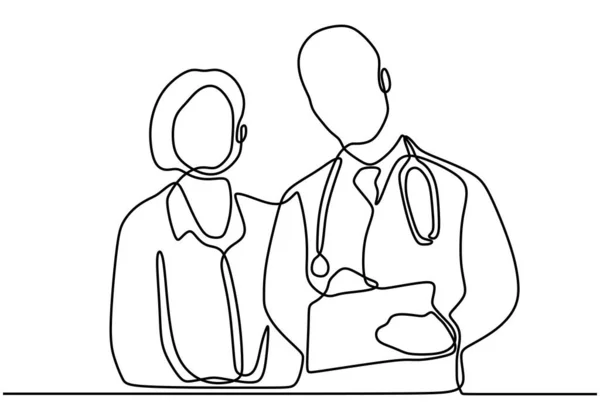 Uma Linha Contínua Desenho Médico Diagnosticando Doença Ler Registros Médicos — Vetor de Stock