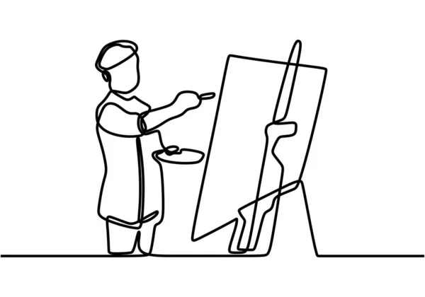 Dibujo Una Línea Del Artista Pintor Hombre Pie Pintando Una — Archivo Imágenes Vectoriales
