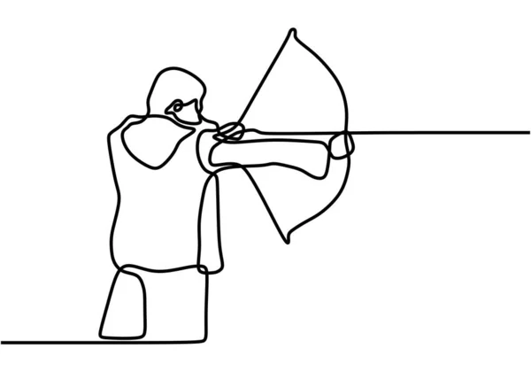 Jednoduchá Kontinuální Kresba Mladého Profesionálního Lučištníka Zaměřující Cíl Lukostřelby Mladý — Stockový vektor