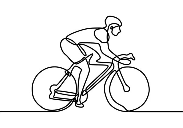 自行车运动员的单线制图或连续线艺术 专业的 运动主题自行车骑手 骑自行车的运动员或骑自行车的人在街上 病媒图解 — 图库矢量图片