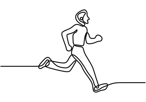 Seul Dessin Ligne Jeune Coureur Homme Énergique Courir Détendre Illustration — Image vectorielle