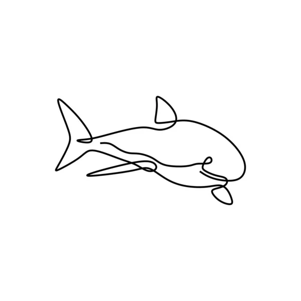 サメの魚 1行の図面のデザインのシルエット ロゴベクトルイラスト エンブレムのための良い ポスター ミニマリズムスタイルとタトゥー — ストックベクタ