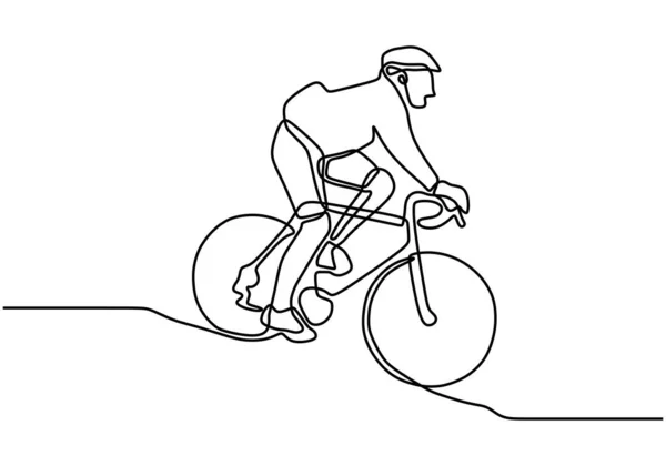 Single continuous line drawing man bicycle racer improve his speed