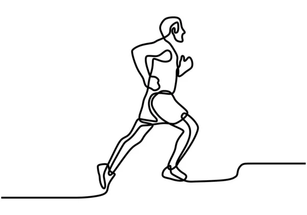 Eine Einzige Linienzeichnung Eines Jungen Energischen Läufers Veranschaulicht Die Relax — Stockvektor