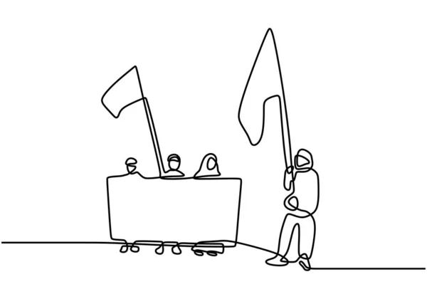 抗议者的连续线条画使简单的黑人和白人挤在一起 拿着空白标志和旗帜的人 为国庆日好简约设计元素矢量插图 — 图库矢量图片
