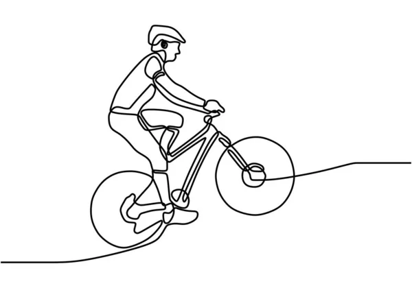 Folyamatos Egy Vonal Kerékpáros Végez Egy Trükk Kerékpár Fiatal Biciklis — Stock Vector
