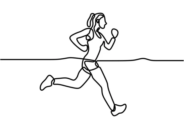 Continuous One Drawn Line Silhouette Running Athlete Girl Minimalism Vector — Stock Vector