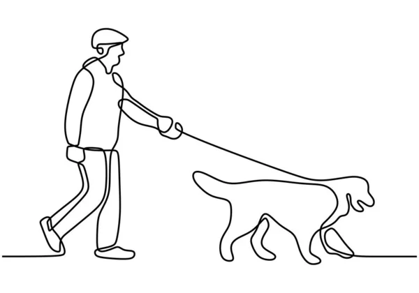 Continu Une Ligne Tracée Homme Marchant Avec Chien Profitez Jogging — Image vectorielle