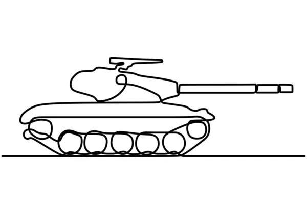 タンク1線画 最前線での戦闘や戦争のために設計された装甲戦闘車 白を基調とした軍事的概念 — ストックベクタ