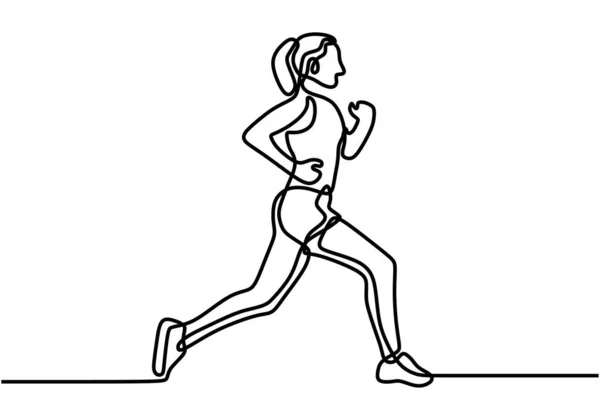 Een Enkele Lijn Tekening Van Jonge Energieke Vrouw Runner Run — Stockvector