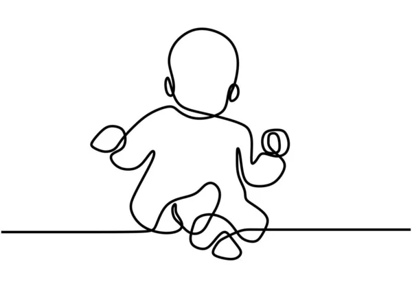 Continu Simple Dessiné Une Ligne Bébé Manger Des Biscuits Enfant — Image vectorielle