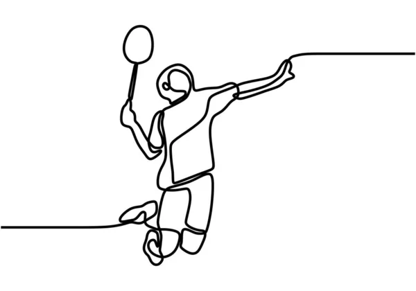 Einzelne Durchgehende Linienzeichnung Eines Jungen Wendigen Badmintonspielers Junge Profis Zerschlagen — Stockvektor