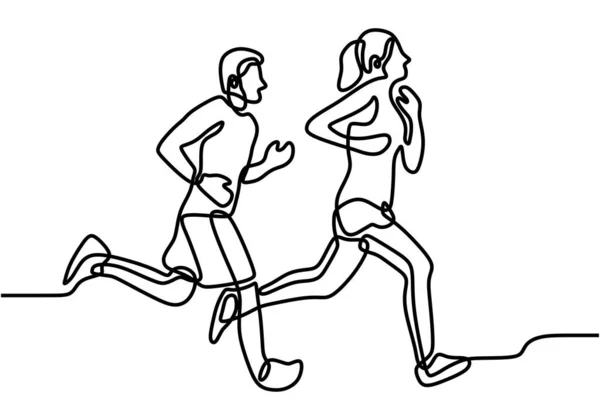 Figure Ligne Continue Groupe Couple Homme Femme Jogging Couple Aimant — Image vectorielle
