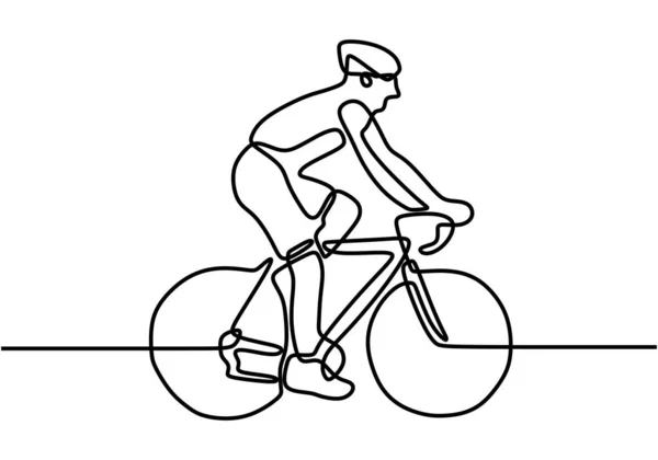 Single continuous line drawing man bicycle racer improve his speed