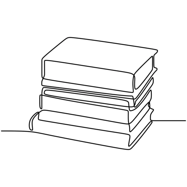 Dessin Linéaire Une Pile Livres Art Contour Continu Dessiné Main — Image vectorielle