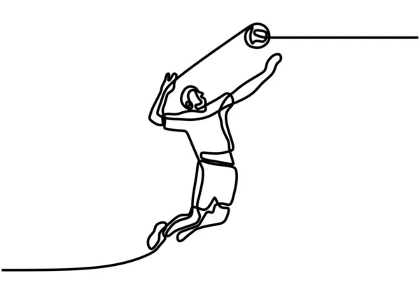 Dibujo Línea Continua Única Jugador Voleibol Joven Masculino Salto Acción — Archivo Imágenes Vectoriales