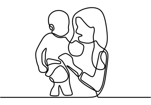 Anneler Günün Kutlu Olsun Sürekli Bir Çizgi Çiziyor Kadın Çocuğunu — Stok Vektör