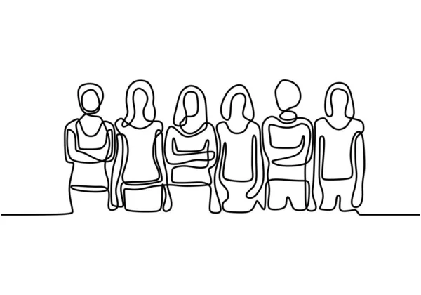 Συνεχής Γραμμή Σχέδιο Της Ποικιλόμορφης Ομάδας Όρθιων Γυναικών Απλό Στυλ — Διανυσματικό Αρχείο