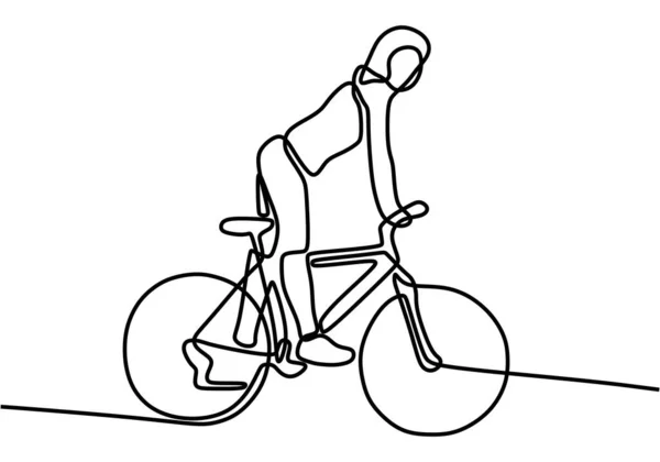 Mujer Montando Bicicleta Una Línea Continua Dibujo Estilo Minimalismo Ilustración — Vector de stock