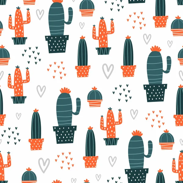 Kézzel Rajzolt Kaktuszminta Aranyos Színekkel Vektor Zökkenőmentes Háttér Textil Egyéb — Stock Vector